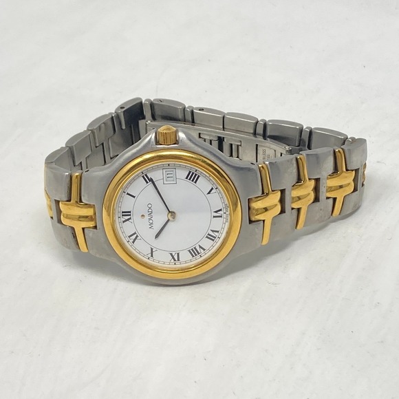 Movado Olympian Watch Men 36mm Silver Gold Tone Date 81.E2.887.2 New Battery 7" - Picture 11 of 14